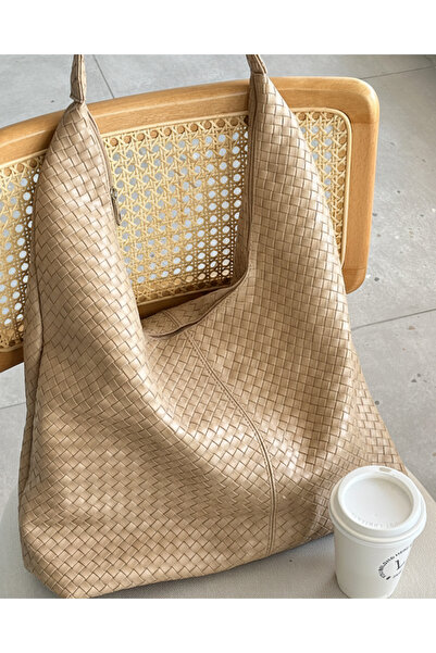 byliora Krem Örgü Tote Çanta