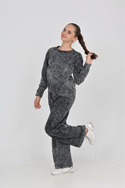 Toontoy Girl's Acid Washed Tracksuit Set