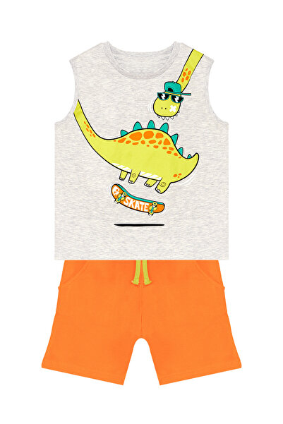 Denokids Boy's Dino Printed Summer Sleeveless T-shirt and Shorts Set
