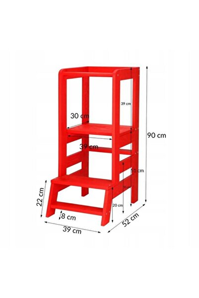 Springos Multifunctional step stool/kitchen helper for children, adjustable, wood, red, 39x52x90 cm