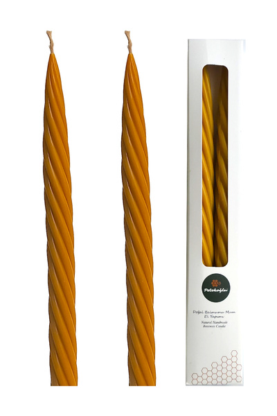 Petekoğlu Balmumu Mum (2 ADET 27.5CM) Kalın Burgu Burgulu Balmumu Şamdan Mumu Dekoratif Mum Balmumu