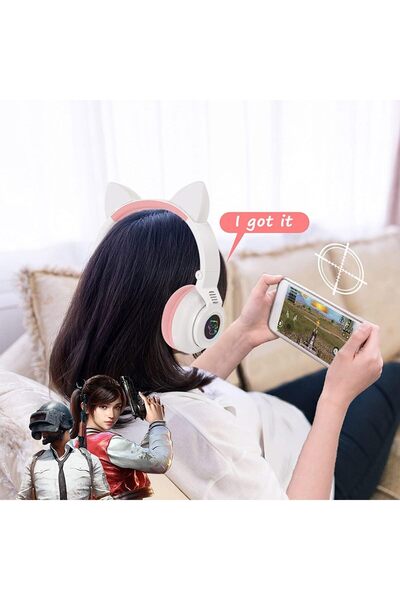 VALA Kids wireless headphones with cat ears, foldable, RGB LED lights, Vala® STN-26 PREMIUM, white