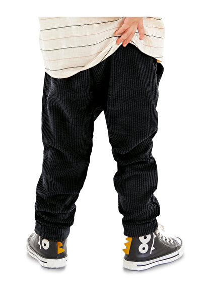 Denokids Boy's Velvet Corded Navy Blue Elastic Trousers