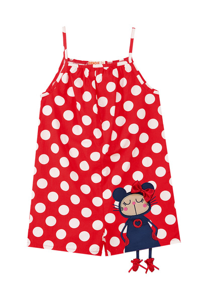 Denokids Red Polka Dot Girl's Woven Jumpsuit