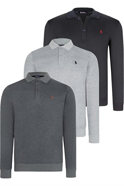 Dewberry ÜÇLÜ SET V4007 DEWBERRY ERKEK SWEATSHIRT-LACİVERT-ANTRASİT-GRİ