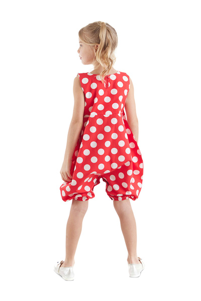 Denokids Red and White Polka Dot Girl's Balloon Jumpsuit