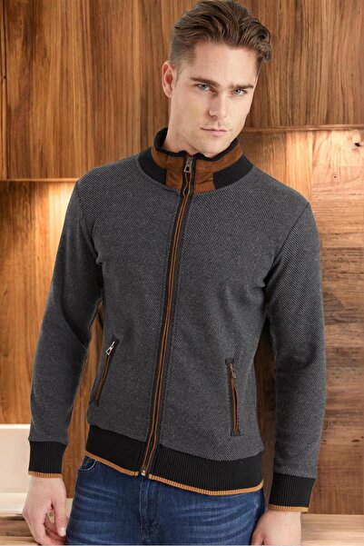 Dewberry 1021 ERKEK SWEATSHIRT-AÇIK DİAGONAL ANTRASİT