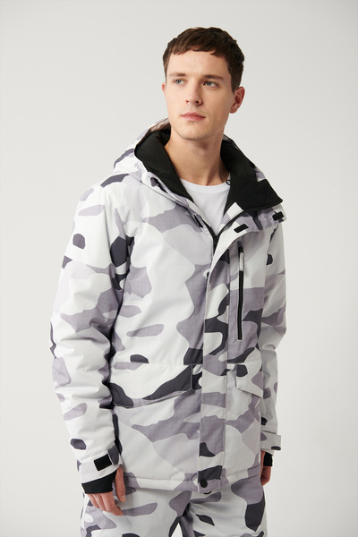 Avva Ανδρικά λευκά-γκρι με κουκούλα, υδατοαπωθητικά αντιανεμικά παλτά σκι/σκι A32y6095