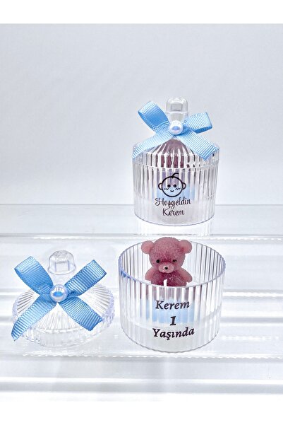 EvremStore Baby Shower, Doğum Günü, Mevlüt Bebek Ayıcıklı Kalpli Hediyelik Mum 10 Adet