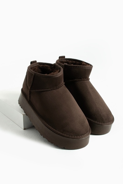 MUFUMA Acı Kahve Süet İçi Kürklü Kalın Taban Kadın Bot