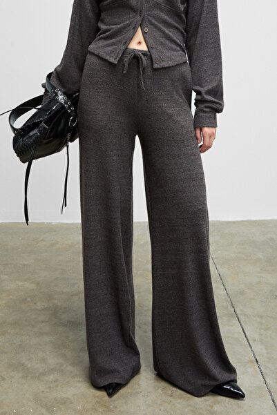 GRIMELANGE Caises Women's Soft and Flexible Fabric Wide-Leg Dark Gray Sweatpants