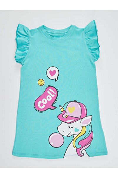 Denokids Καλοκαιρινό φόρεμα για κορίτσια με μοτίβο τιρκουάζ Gummy - βολάν