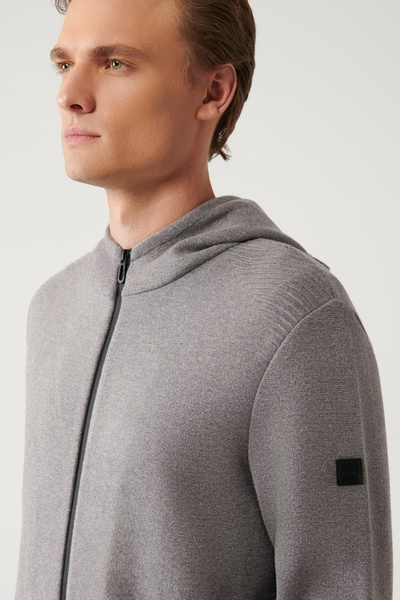 Avva Graue Strickjacke mit Kapuze und Reißverschluss für Herren A32y5051