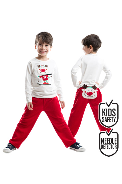 Denokids Deer New Year Men's Red Velvet Suit