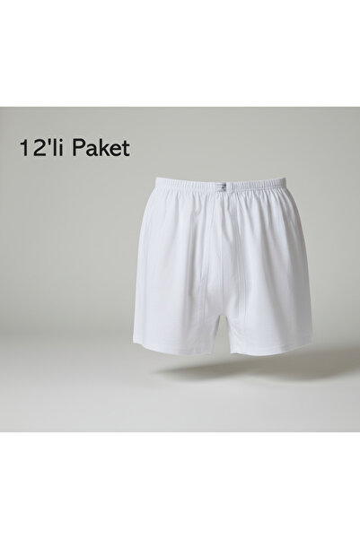balkonda Battal Büyük Beden Erkek Arjantin Paçalı Külot 12'li Paket Pamuklu Cotton Beyaz