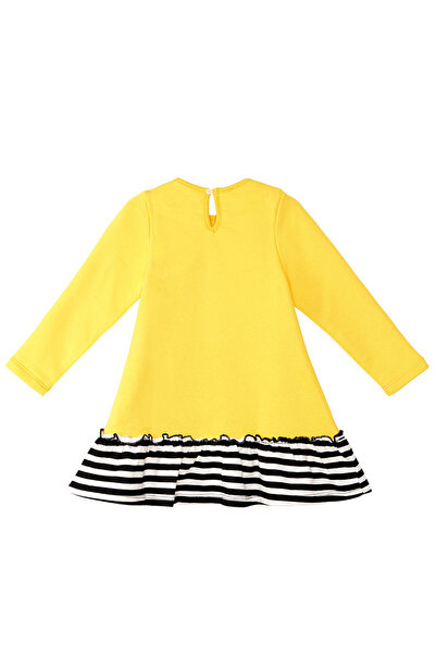 Denokids Arı Sarı Kız Çocuk Fırfırlı Uzun Kollu Elbise