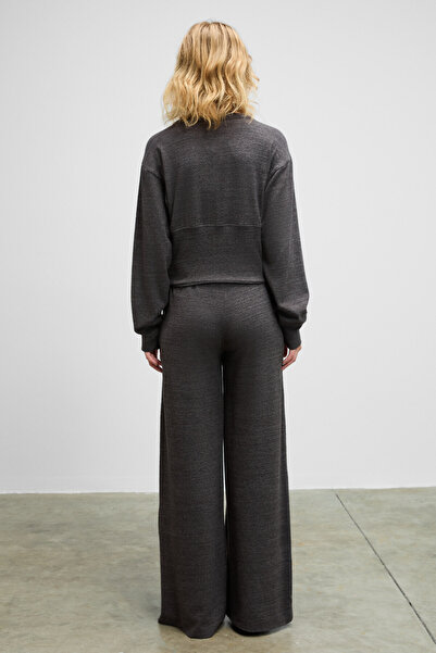 GRIMELANGE Caises Women's Soft and Flexible Fabric Wide-Leg Dark Gray Sweatpants