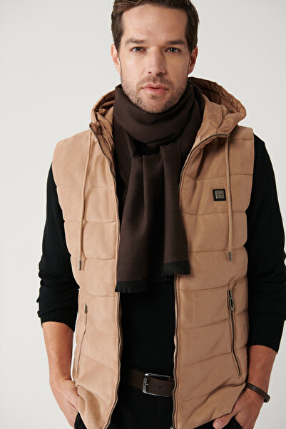 Avva Men's Beige Hooded Fiber Vest A32Y6511