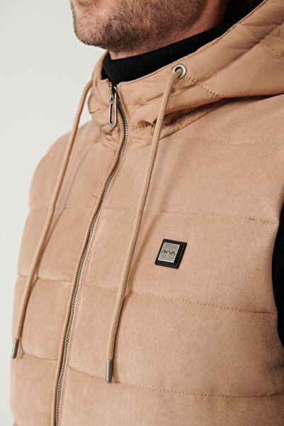 Avva Ανδρικό μπεζ γιλέκο με κουκούλα A32y6511