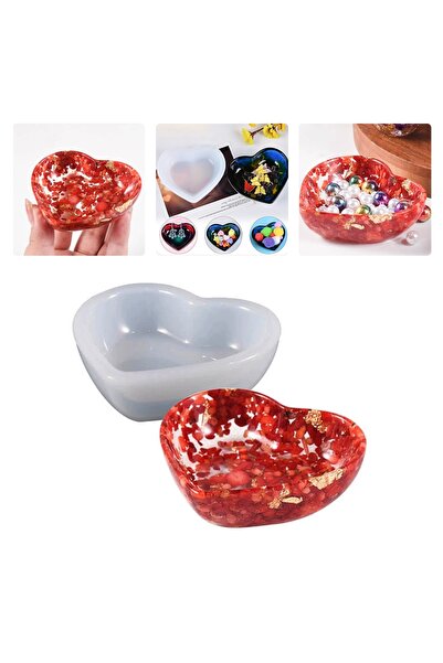 Getshopmini Epoksi Çerezlik Kalıbı Taş Tozu Çerezlik Kalıbı Kalp Takı Kutusu Kalıbı Silikon 8.2x6.9x2.5cm