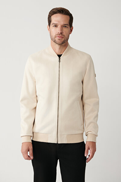 Avva Чоловічий бежевий бомбер із коміром на блискавці та замшевим підкладкою A32Y6040