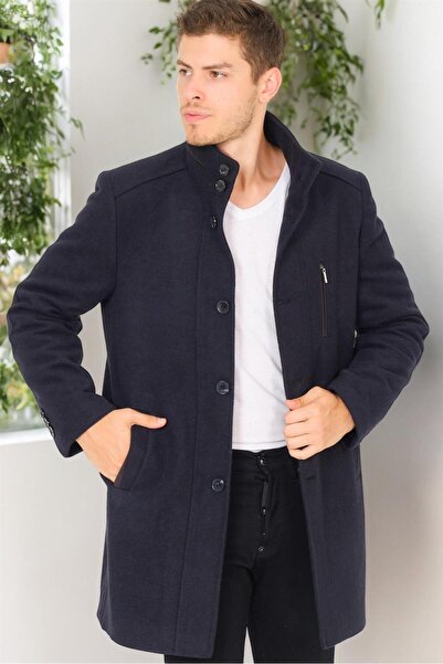 Dewberry PLT8386 DEWBERRY ERKEK PALTO-DİAGONAL KOYU LACİVERT-2
