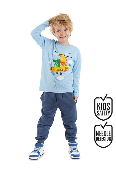 Denokids Chlapecká souprava trička a kalhot s dlouhým rukávem a helikoptérou