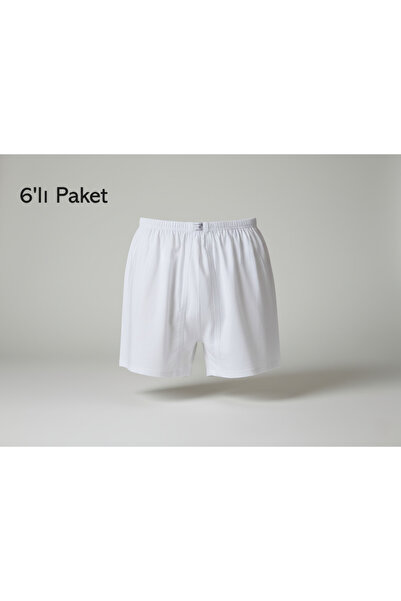 balkonda Battal Büyük Beden Erkek Arjantin Paçalı Külot 6'lı Paket Pamuklu Cotton Beyaz