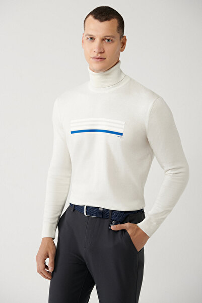 Avva Erkek Ekru Balıkçı Yaka Flok Baskılı Kazak A32Y5144