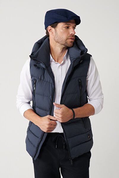 Avva Férfi sötétkék libatoll vízlepergető és szélálló kapucnis mellény A32y6504