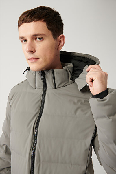 Avva Men's Gray Puffer Jacket Goose Feather Water Repellent Windproof with Thermometer Detachable Hood Comfort