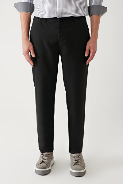 Avva Erkek Siyah Beli Lastikli Dokulu Relaxed Fit Chino Pantolon A32Y3080
