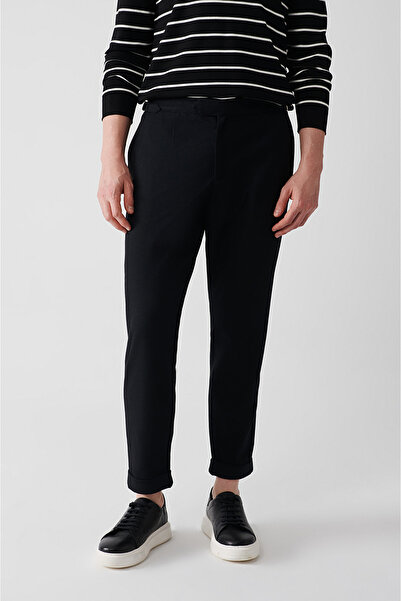 Avva Чоловічі сині штани з подвійними штанинами, з поясом і пряжкою, крій Carrot Fit A32Y3084