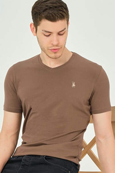 Dewberry T8568 V-Neck Men's T-Shirt-Brown