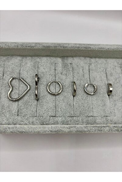 aurora dükkan ÇelikGümüş Renk Kalpli Küpe