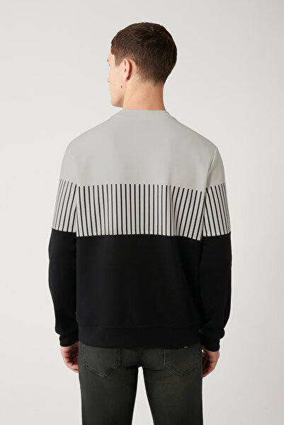 Avva Men's Grey-Black Interlock Fabric Crew Neck Printed Sweatshirt A32Y1313