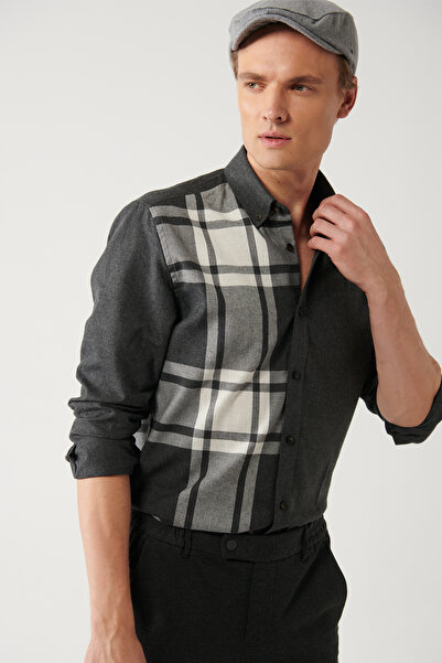 Avva Men's Black Plaid Flannel Lumberjack Shirt A32Y2119