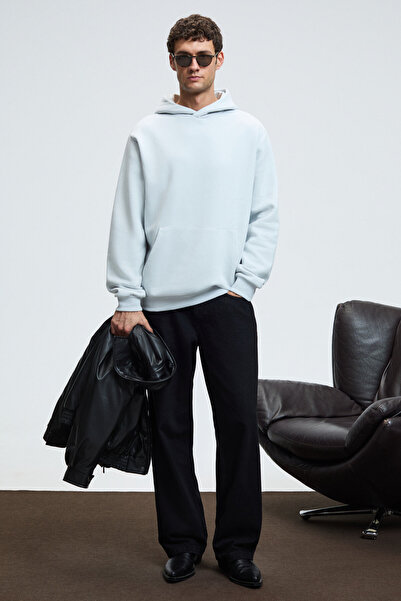 GRIMELANGE Draco Men's Organic Fabric Fleece Lined Soft Kangaroo Pocket Hooded Gray Sweatshirt