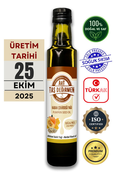 Art Taş Değirmen Soğuk Sıkım %100 Saf Doğal Kabak Çekirdeği Yağı [250 Ml]