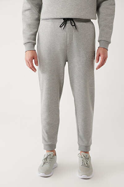 Avva Graue Herren-Jogginghose mit Schnürung an der Taille und 3-fädigem, elastischem Bein A32y3464
