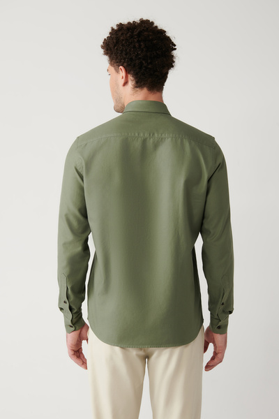 Avva Men's Khaki 100% Cotton Buttoned Collar Shirt A32Y2120