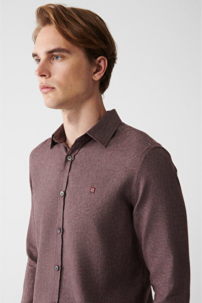 Avva Cămașă din bumbac ușor de călcat pentru bărbați, roșu Claret, cu guler clasic A32y2154