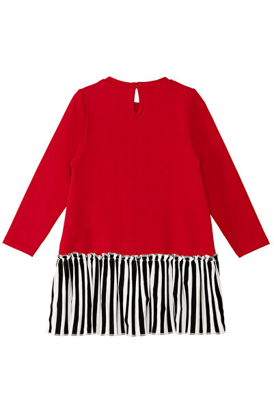 MSHB&G Piros Meow Pow csíkos lány hosszú ujjú fodros ruha