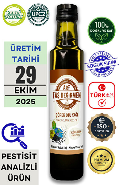 Art Taş Değirmen Soğuk Sıkım Çörek Otu Yağı 250 ml %100 Doğal Ve Saf (PESTİSİT ve UPC2 TİMOKİNON ANALİZLİ)