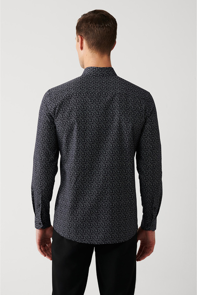 Avva Men's Black Shirt 100% Cotton Patterned A32Y2171