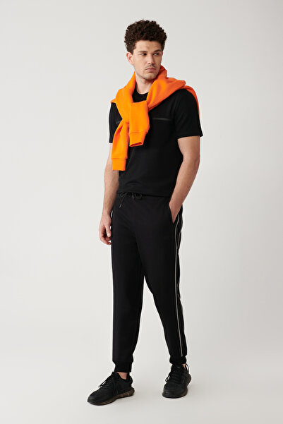 Avva Men's Black Side Pocket Interlock Fabric Sweatpants A32Y3495