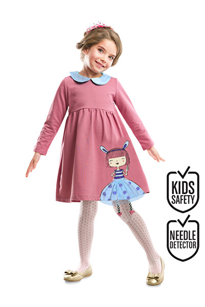 MSHB&G Μακρυμάνικο φόρεμα για κορίτσι με αποξηραμένο τριαντάφυλλο με σχέδιο κουνέλι
