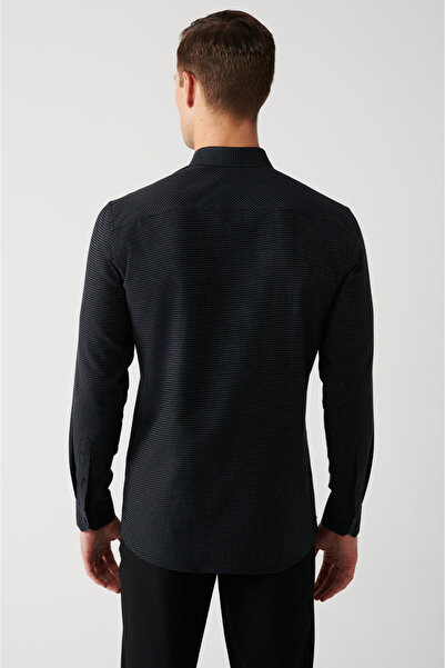 Avva Schwarzes Herrenhemd aus 100 % Baumwolle mit Knopfleiste, leicht zu bügeln, Baumwollhemd A32y2076