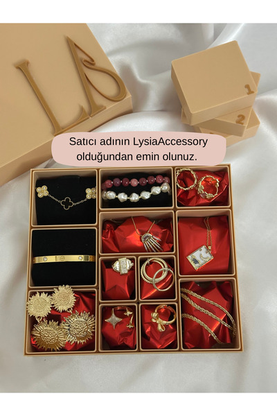 lysiaaccessory 12’li Advent Calender Hediye Seti - 12 Adet Gold Renk Çelik Takı - Bej Renk Hediye Kutusu