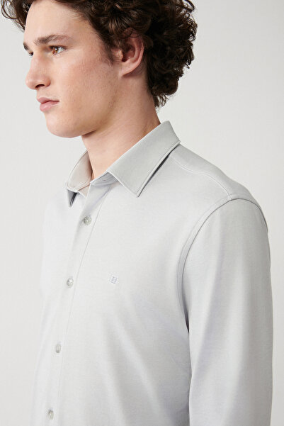 Avva Cămașă tricotată cu guler clasic, gri, ușor de călcat, pentru bărbați A32y2122